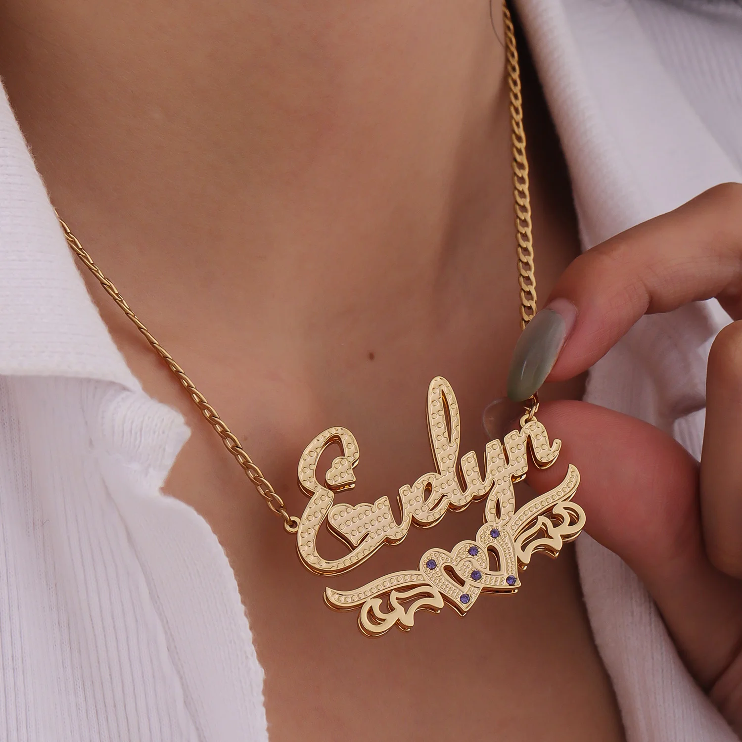 

Dascusto Two-Tone Chain For Women Personalized Nameplate Name Necklace Pendant Custom 3D 18KGold Plated Double Diamond Choker