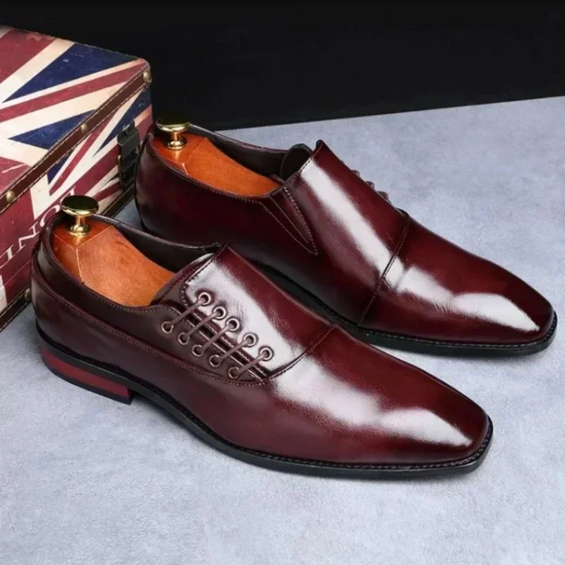 2026 New Business Dress Men Shoes Square Toe Leather Party Wedding Shoes Men Quality Gentleman Shoess 48 Casual Man Office Shoes
