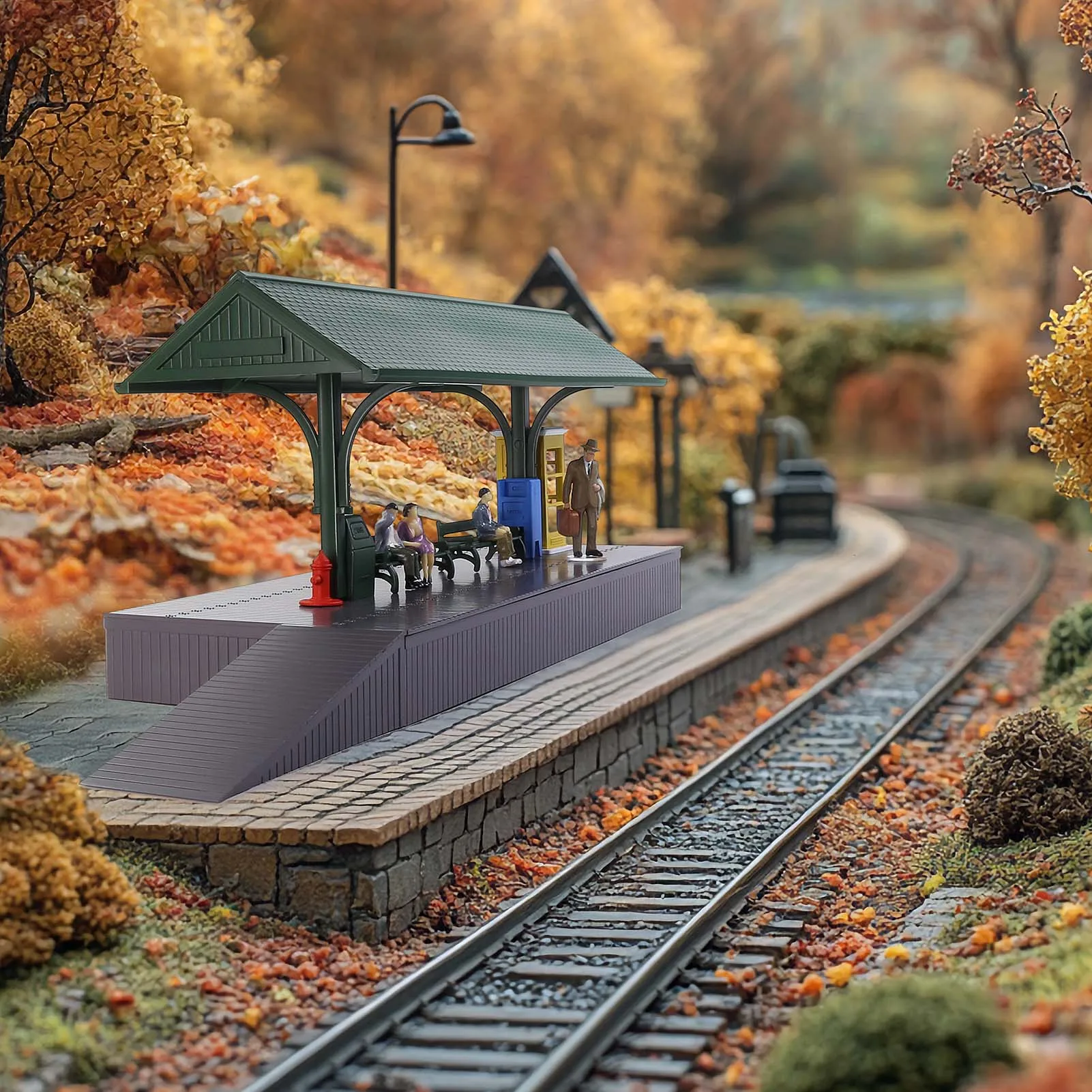 

Evemodel ZTO01 O Scale 1:50 Model Trains Station Platform with Benches Kit for Model Railroad Track-side (Painted or Unpainted