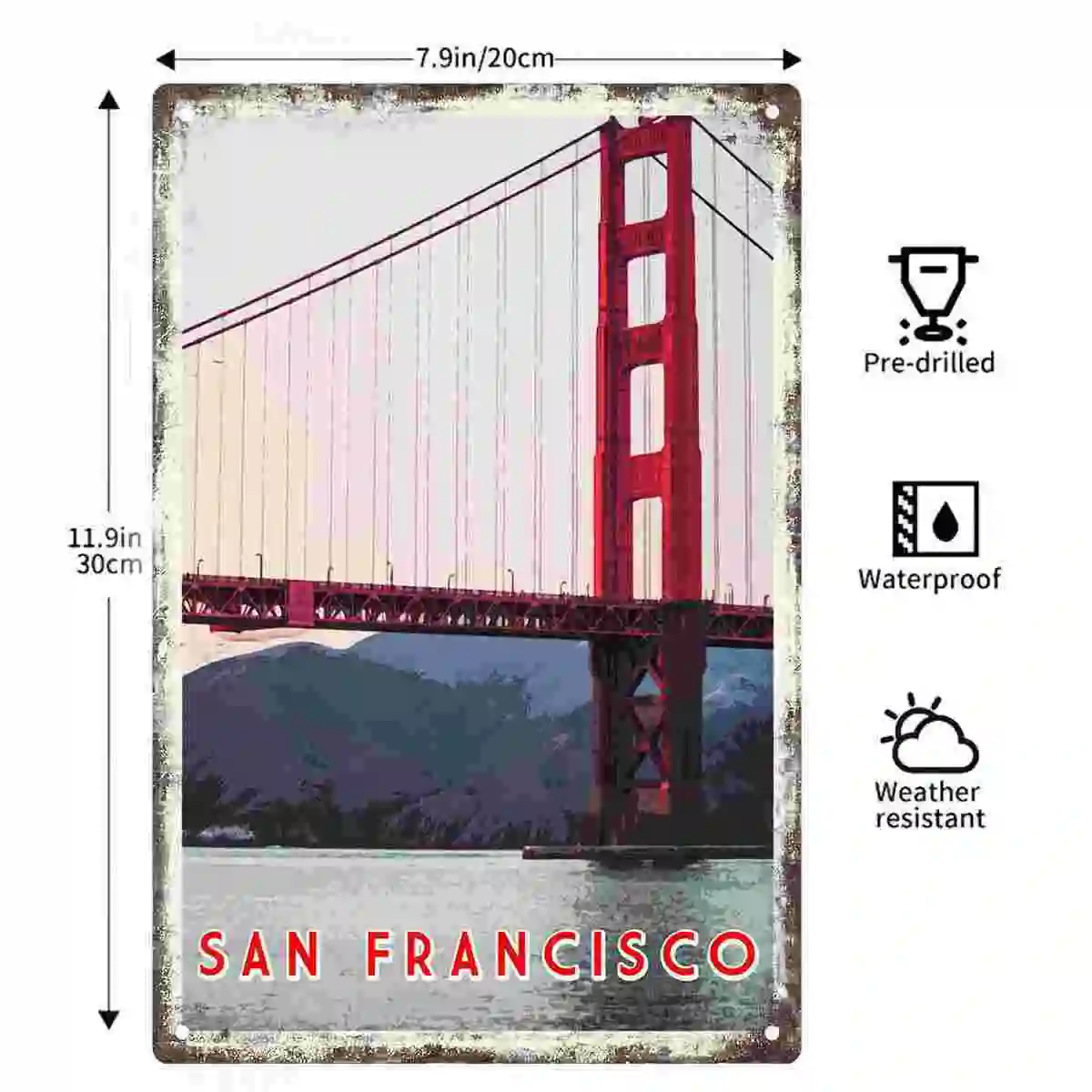 2D FLAT 1pc San Francisco Golden Gate Bridge Vintage Poster Wall Art Decoration for Home Cafe Garage Bedroom Porch And Garden