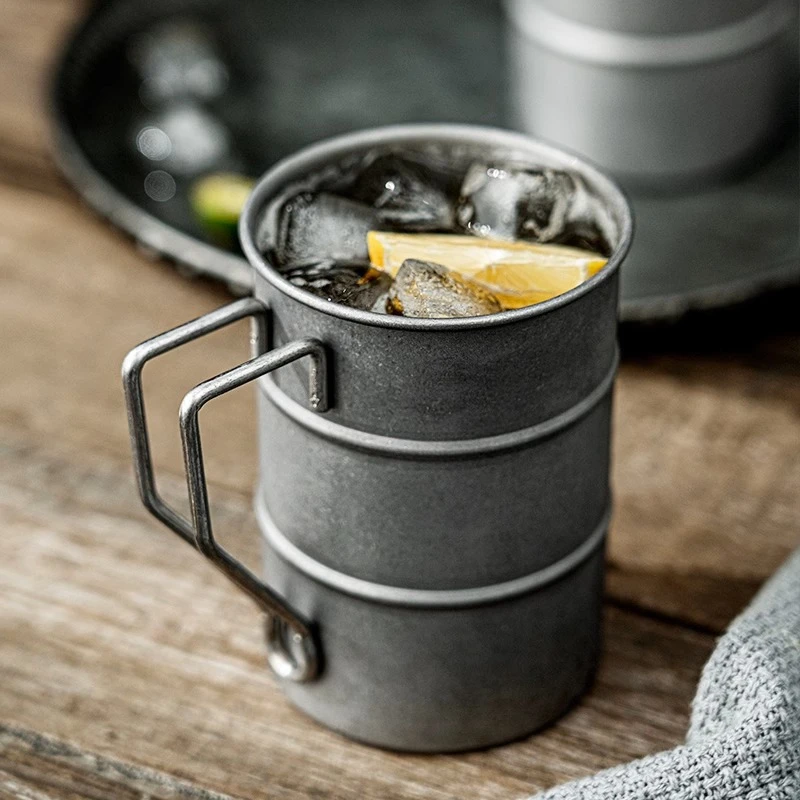 Stainless Steel Outdoor Camping Mug Portable Foldable Handle Retro Beer Cups Coffee Water Cup Picnic Travel Drinkware Tumbler