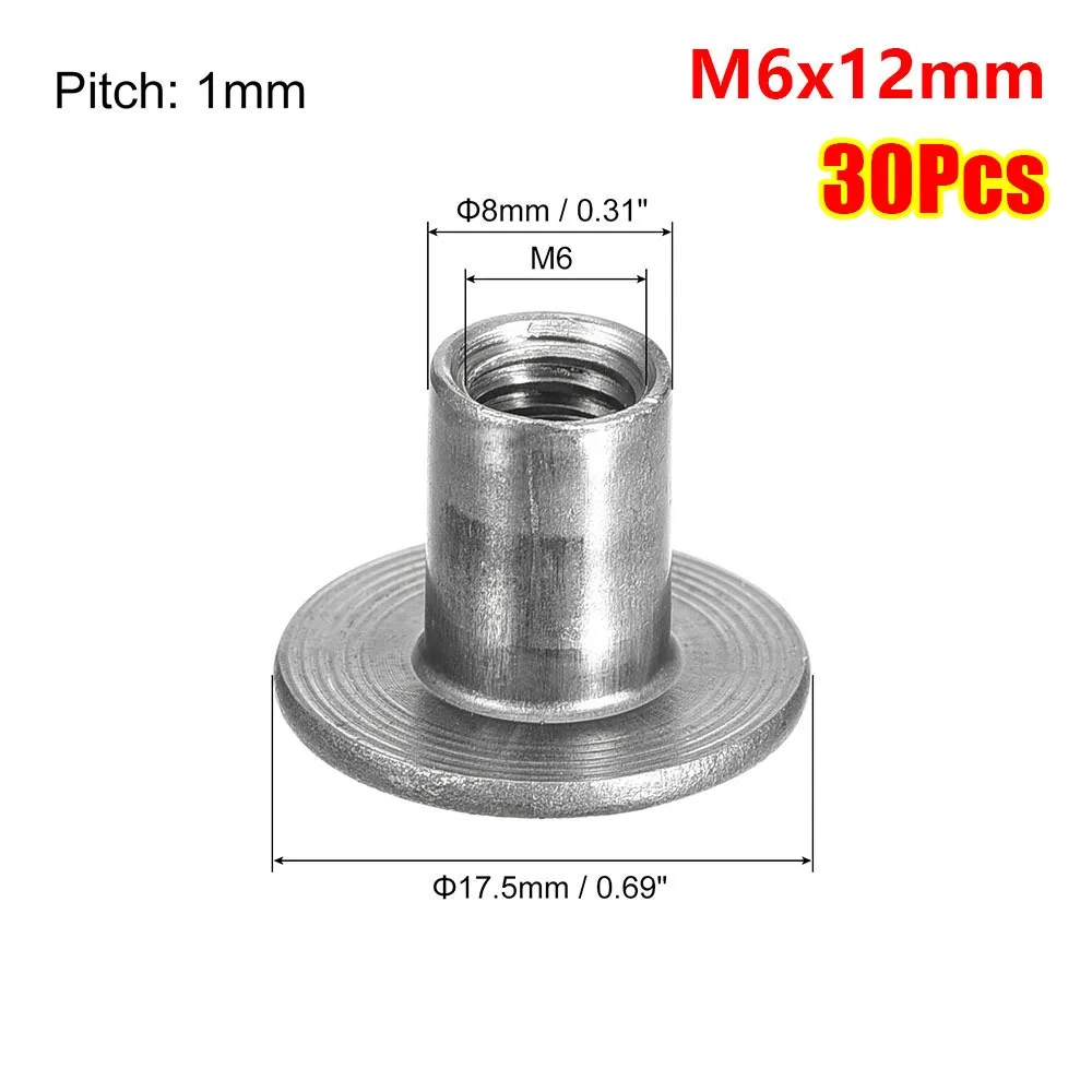 30Pcs M6 M8 Tee Nut Carbon Steel Through Hole T-Shaped Weld Nut Round Base 6-20mm Height Mounting Hardware Fastener