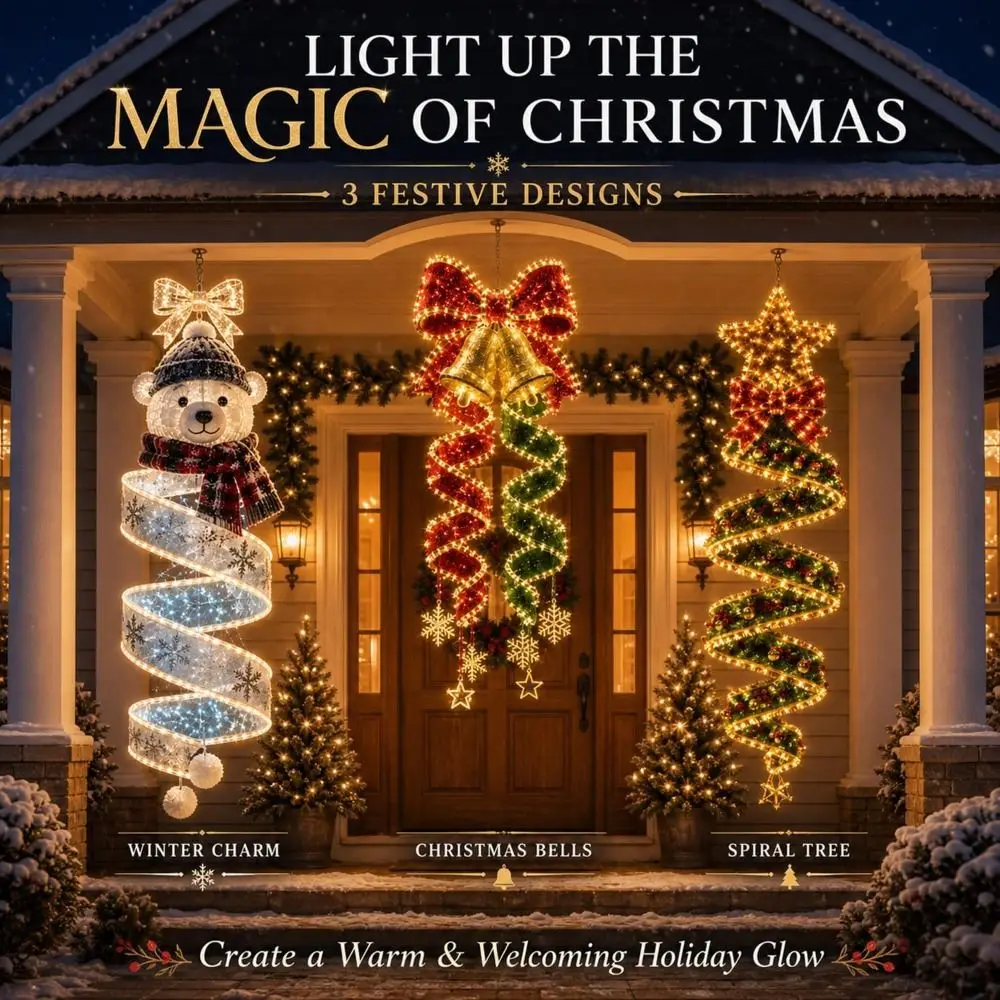 Warm White LED LED Hanging Decoration Snowman Pattern Christmas Tree Pattern Lighted Holiday Ornament Spiral Bow Bell Pattern
