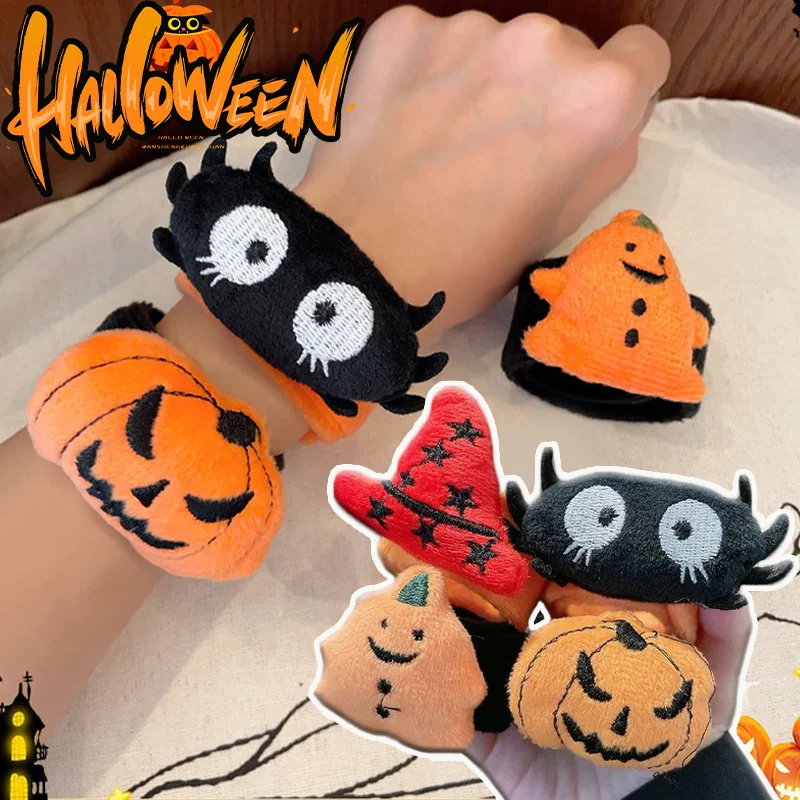 1/4pcs New Fashion Children Fun Halloween Wristbands Cute Plush Slap Bracelets Party Favor Toys for Kids Treat Halloween Parties