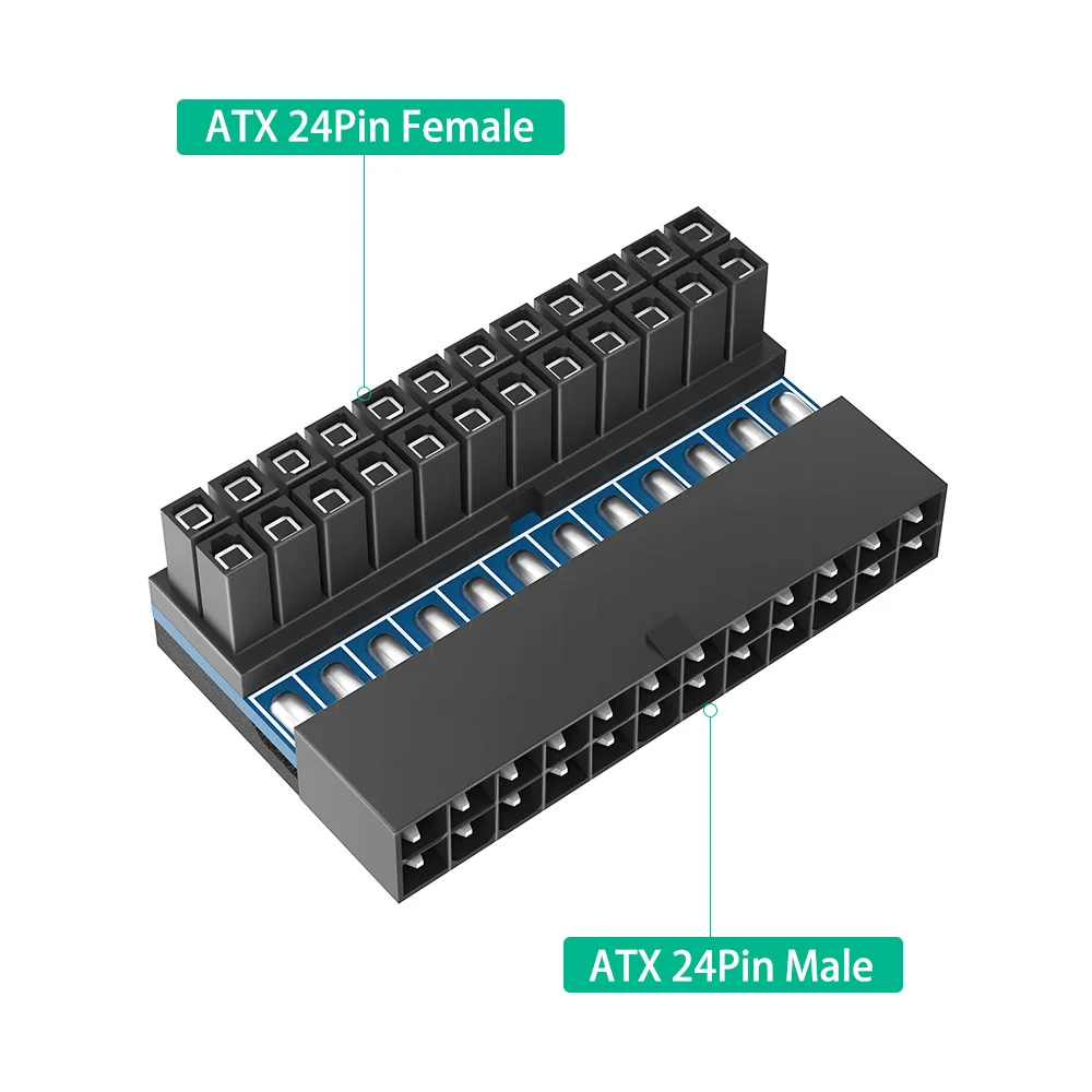 ADT-Link ATX 24 Pin Steering Head Computer Power Supply ATX24P Female to 24P Male 90 Degree Adapter Card PC Accessories