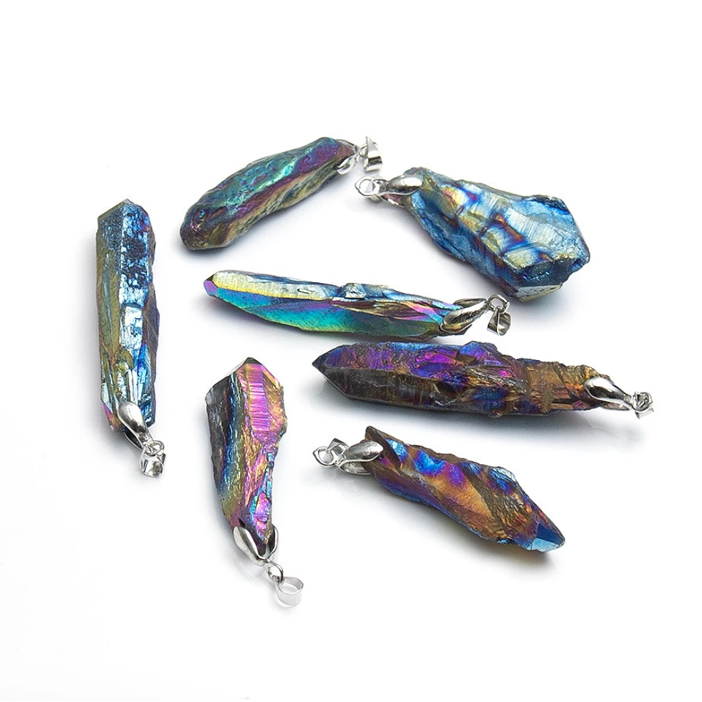 1 قطعة الحجر الطبيعي مطلي كريستال قلادة كوارتز غير النظامية العنقودية خمر سحر صنع عقد دي اي واي مجوهرات 10x55mm