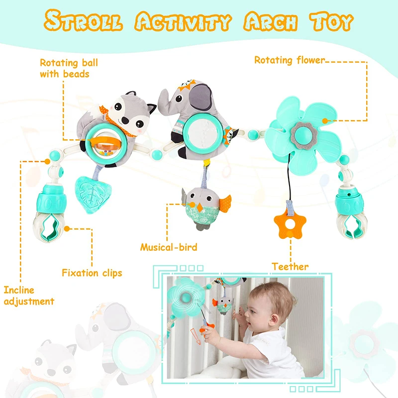 Carrinho de bebê arco brinquedos chocalho musical brinquedos com mordedor para berço carrinho de bebê assento de carro brinquedo de desenvolvimento sensorial para bebês 0 6 12 meses
