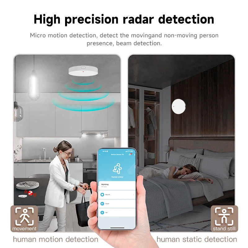 Tuya ZigBee 24G WiFi Sensor de presencia humana Sensor de movimiento detección de Radar aplicación de hogar inteligente alarma Control remoto protección de seguridad