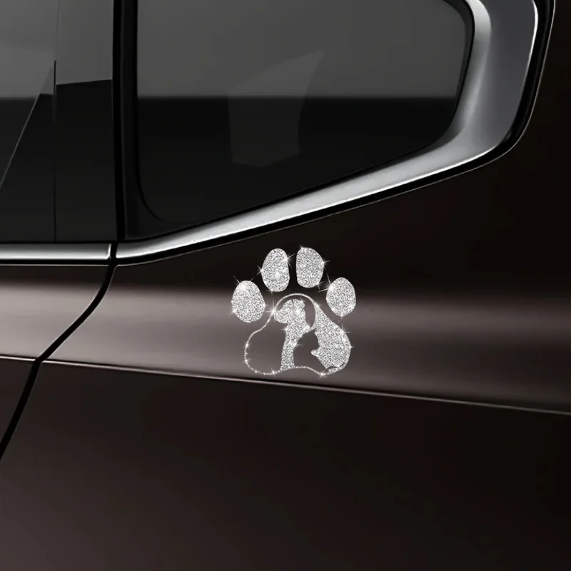1pc Cute Car Sticker Animal Love Sparkling Paw Print Window Decal Fashionable Decoration Laptop Stickers Motorcycle Stickers
