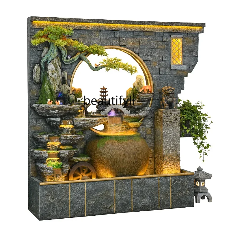 Water curtain wall partition rockery running water screen floor ornament outdoor fish pond courtyard circulating water landscape