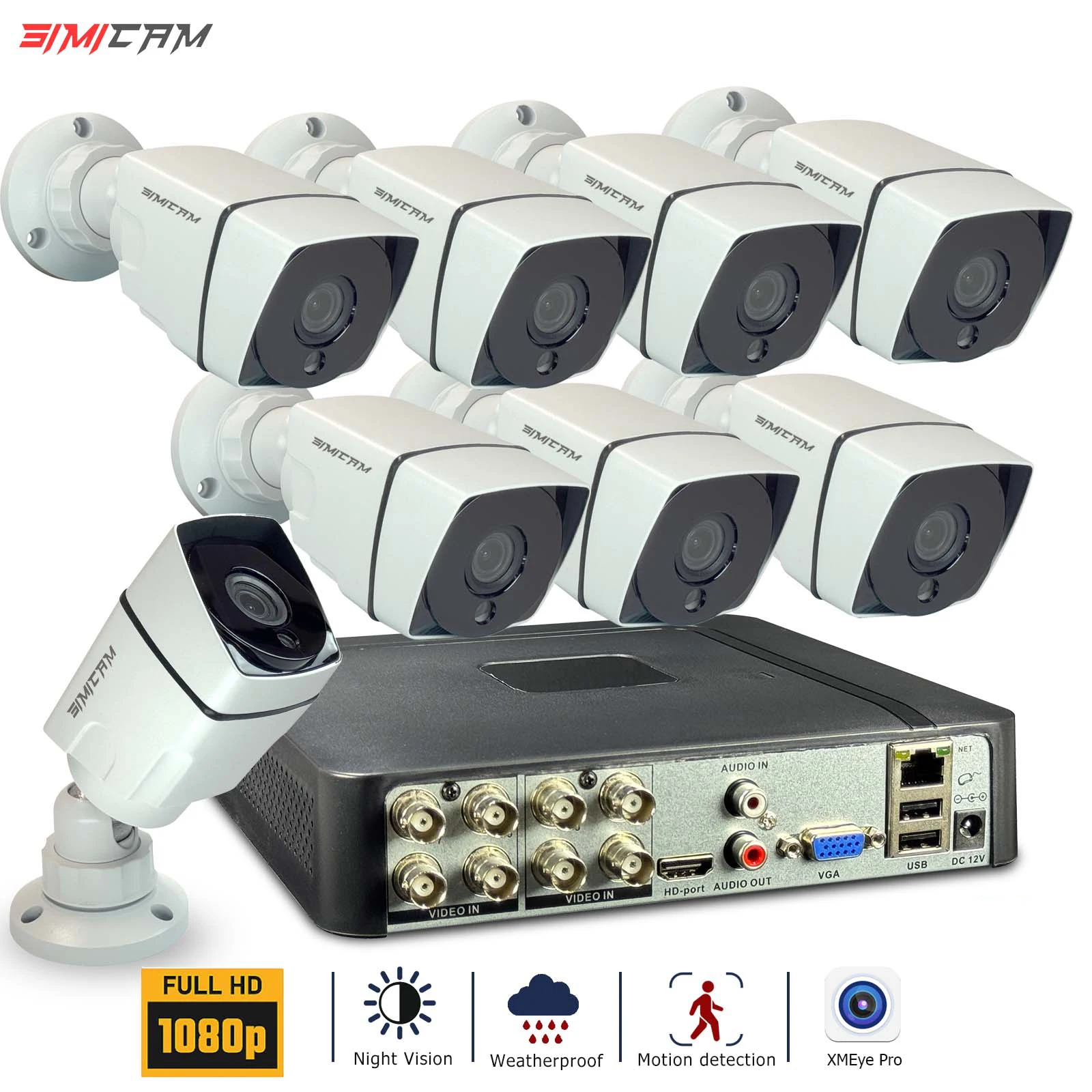 1080P Security Camera System 8PCS/4PCS/2PCS Option 1080P 2MP Outdoor HD Night Vision Metal Bullets Camera Video Surveillance Kit