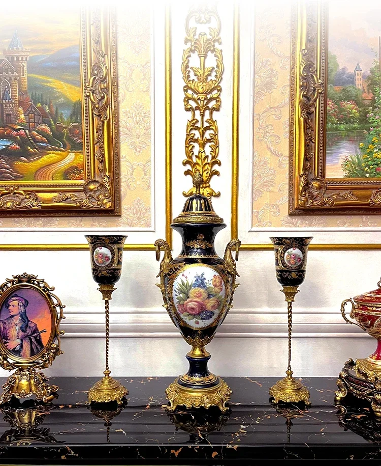 Copper with porcelain large decorative jar French villa European and American fireplace luxury
