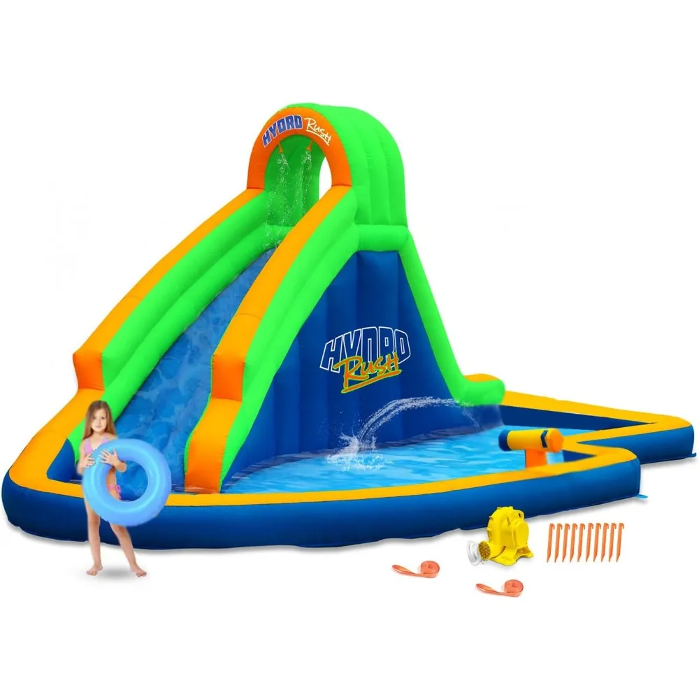 

Hydro Rush - 19'x11' Inflatable Water Slide+Blower Splash Area Water Cannon Climbing Wall