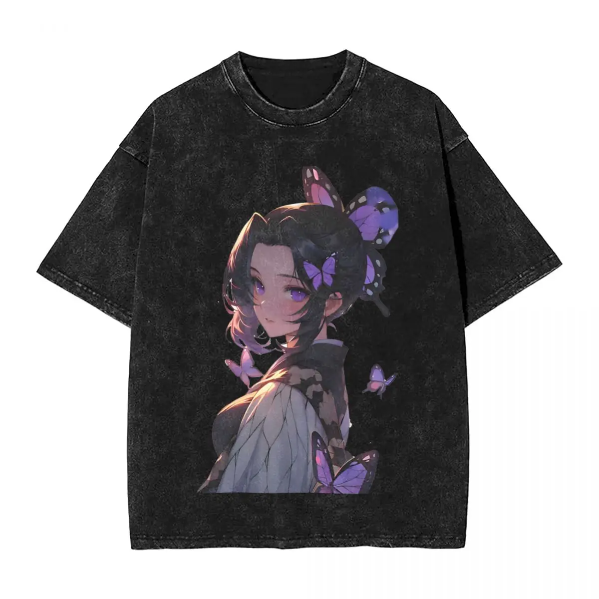 Kocho Shinobu Demon Slayers T Shirt Hip Hop Washed 100% Cotton Harajuku T-Shirts Anime Cool Men Women Tops Streetwear Tees