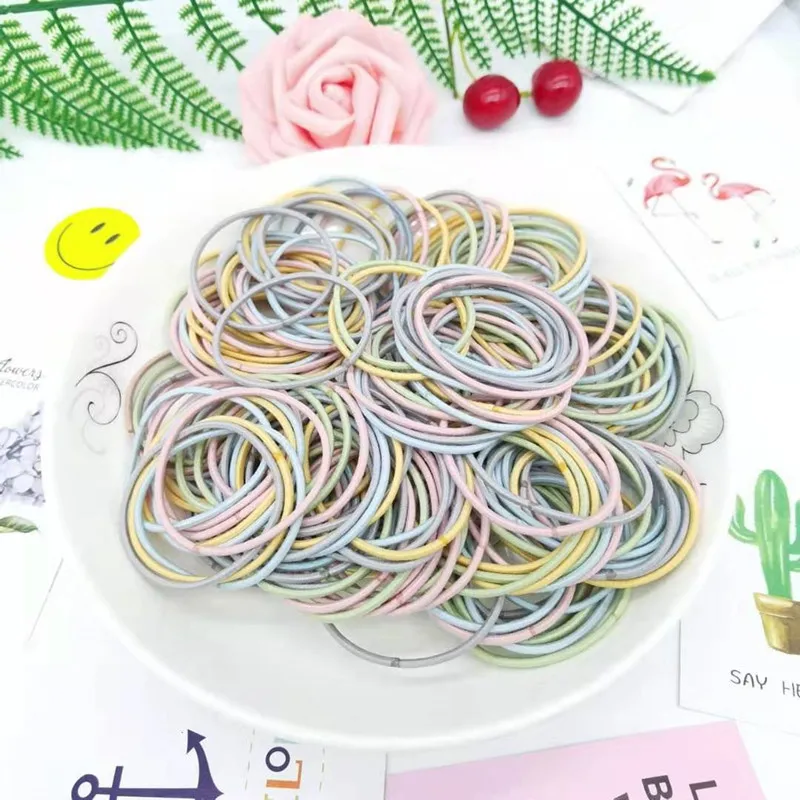 

50pcs/set Morandi Macaron Color Thin Hair Rubber Band for Girl Seamless Stitching Hair Tie Fashion Hair Accessories for Children