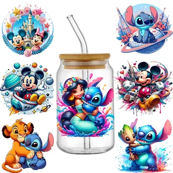 Disney Princess Stitch 3D Transfer สติกเกอร์สําหรับ 16oz Libbey แก้วกันน้ําถ้วยแก้ว Wraps UV DTF สติกเกอร์ที่กําหนดเองรูปลอกโลโก้