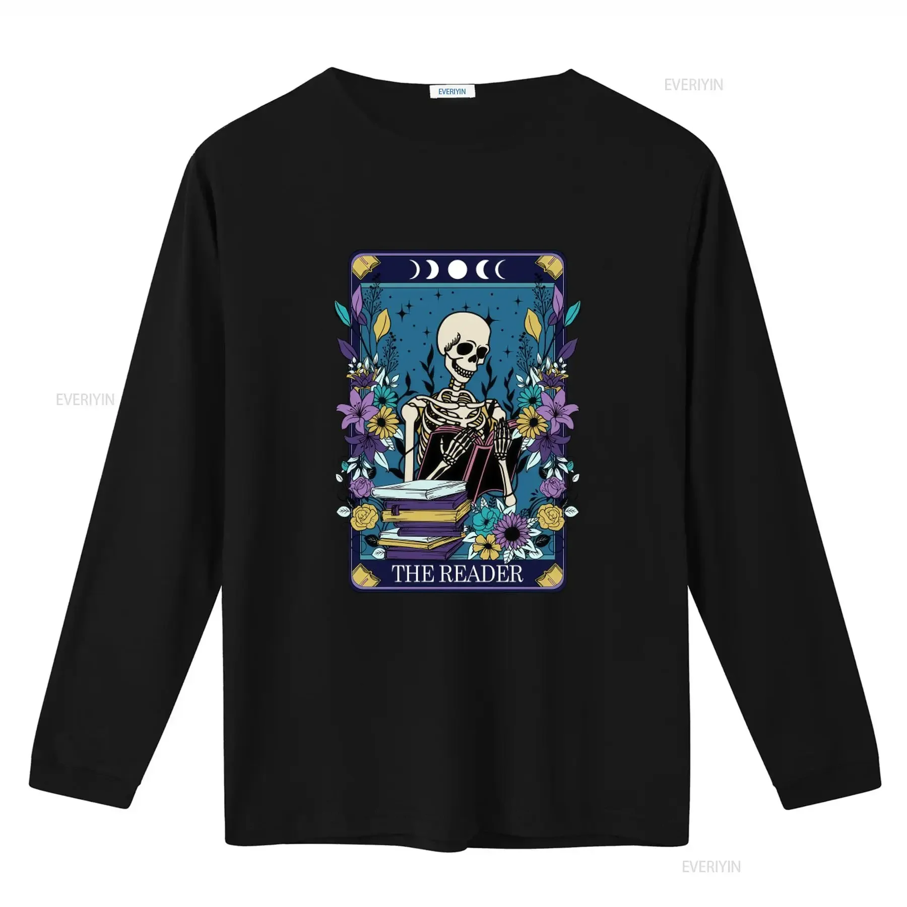 The Reader Tarot Card T Shirt Halloween Bookish Witchy Mystical Literature Skeleton Librarian vintage Washed Soft Stretched