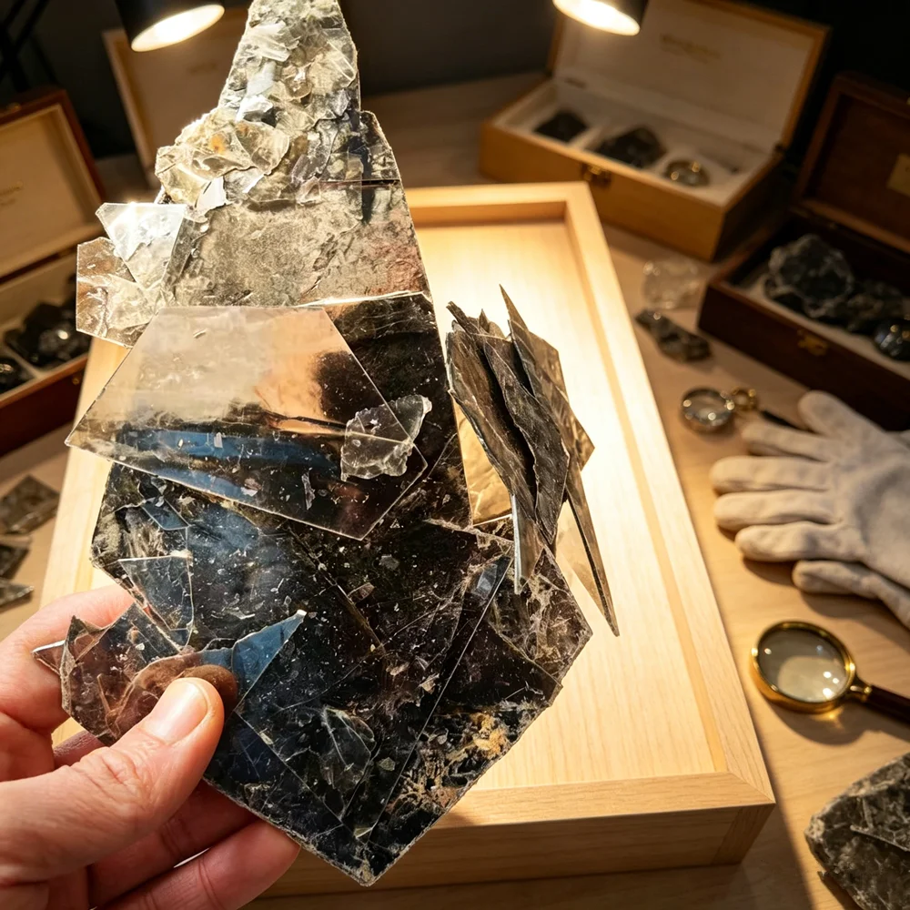 Natural Muscovite Glimmer Flake Mineral Specimen Experimental Mica Sheet Specimens Glass Luster Collection Decorative Stone