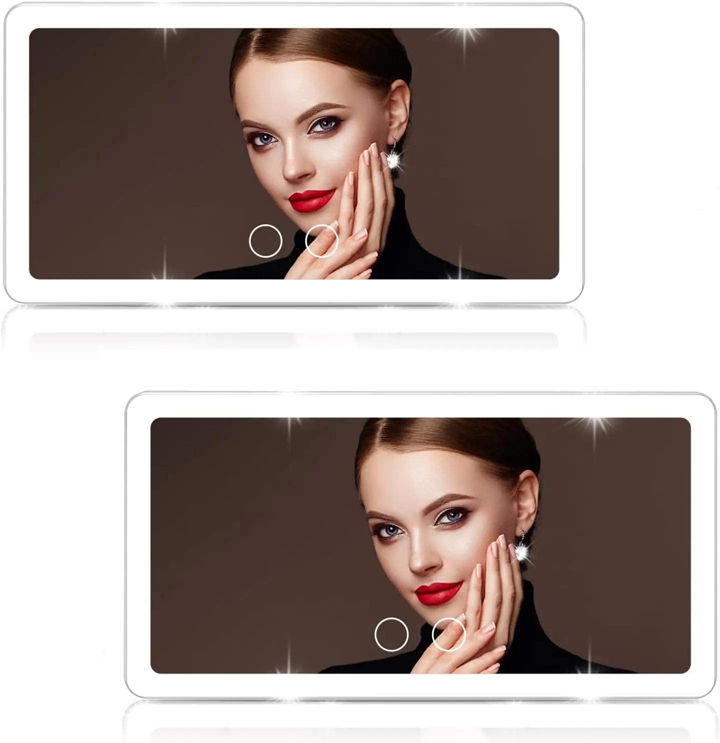 

2 шт. автомобильное зеркало с солнцезащитным козырьком, 3 режима освещения и 80 светодиодов, перезаряжаемое сенсорное управление с регулируемой яркостью для женщин, универсальная посадка