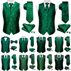 Elegant Vest for Men  Green Paisley Plaid Flower Slim Fit Male Suit Embroidered Waistcoat Dress Formal Jacket Barry Wang