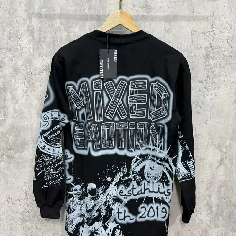 2025 جديد مختلط العاطفة كم طويل تي شيرت الرجال امرأة شارع العليا طباعة أفضل جودة Crewneck الهيب هوب المتضخم القمم