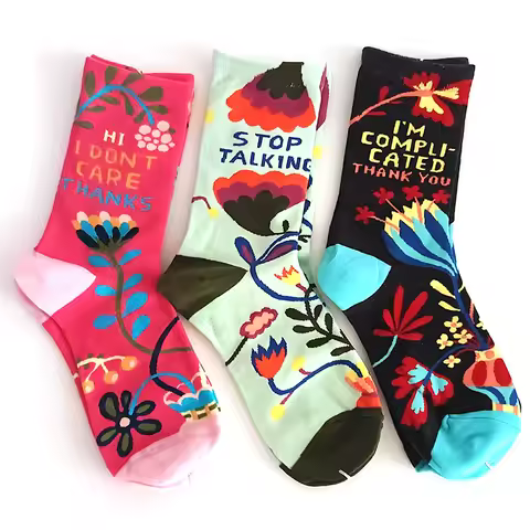 Women Socks Fashion Funny Creative Colorful Flower Letter Oil Pattern Art Socks Street Trend Happy Sox