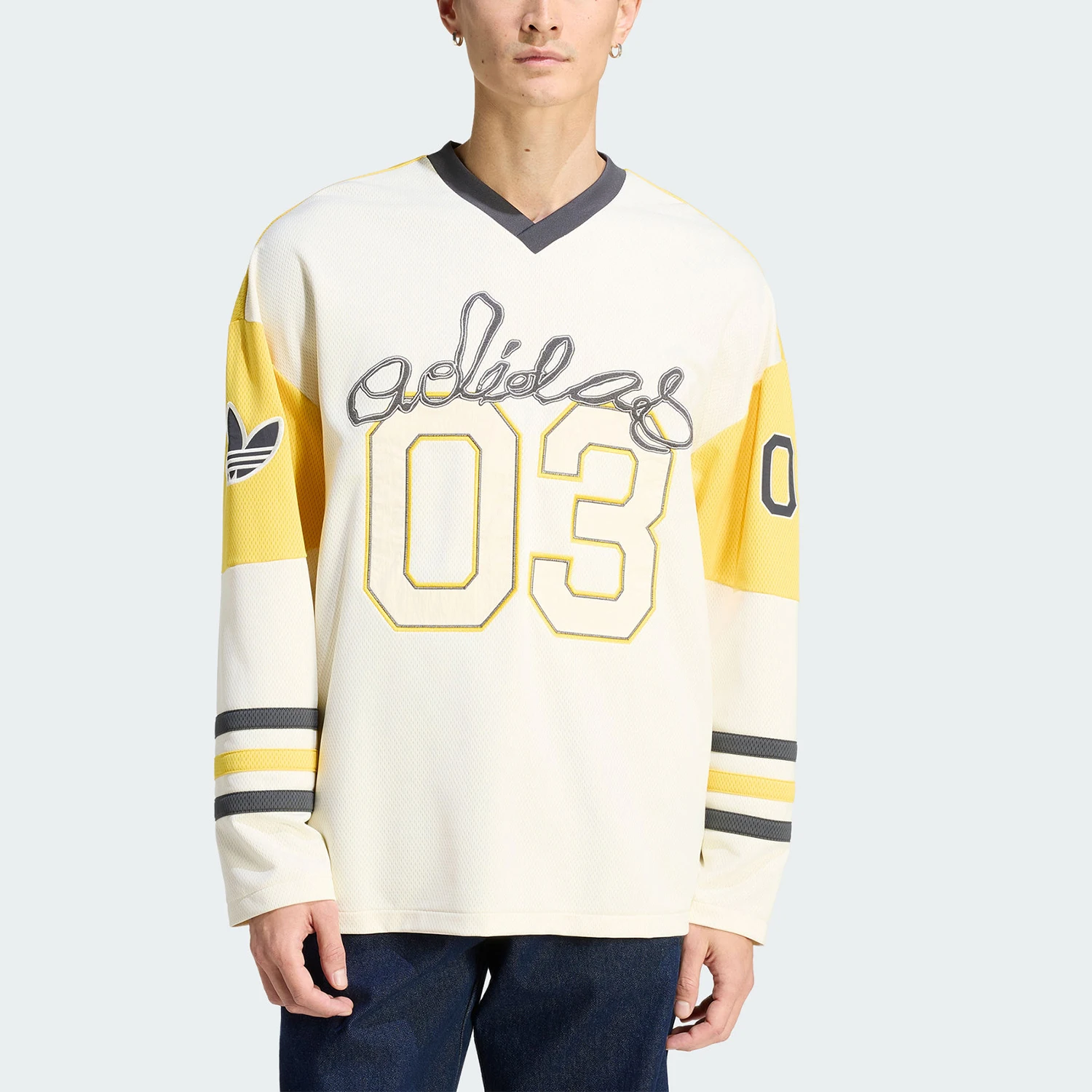 Adidas genuine clover new men's beige skin friendly long sleeved T-shirt KU9188