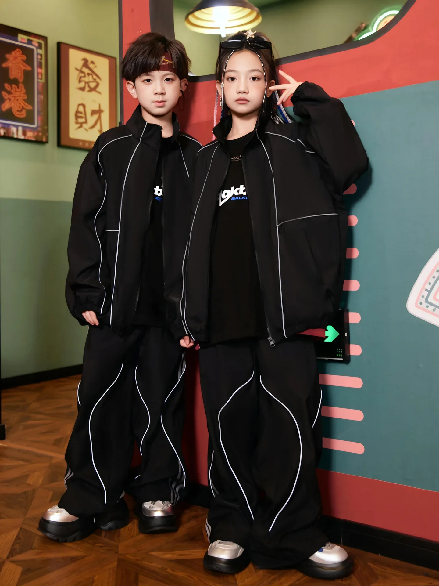 Boys Hip Hop Jacket Joggers Pants Girls Loose Sport Coat Kids Jazz School Unifoms Street Dance Clothes Sets Children Streetwear