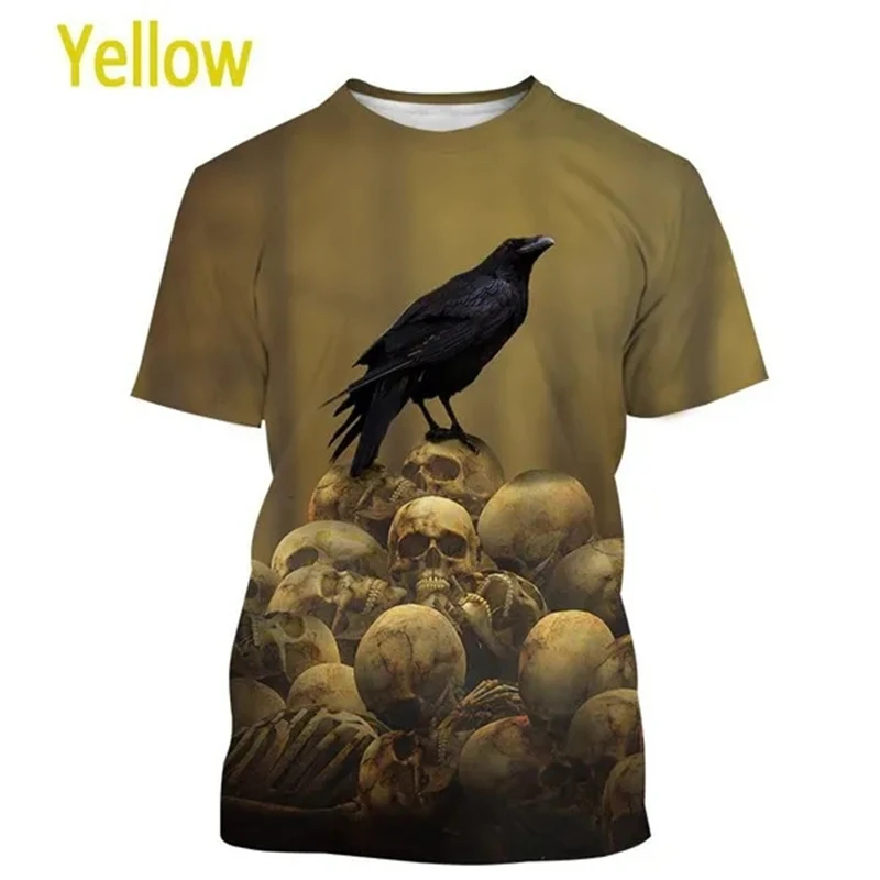 New Crow Short-sleeve T-shirts Men's Casual Fashion Animal Printed T Shirt Black Bird Harajuku Streetwear Top Animel Graphic Tee