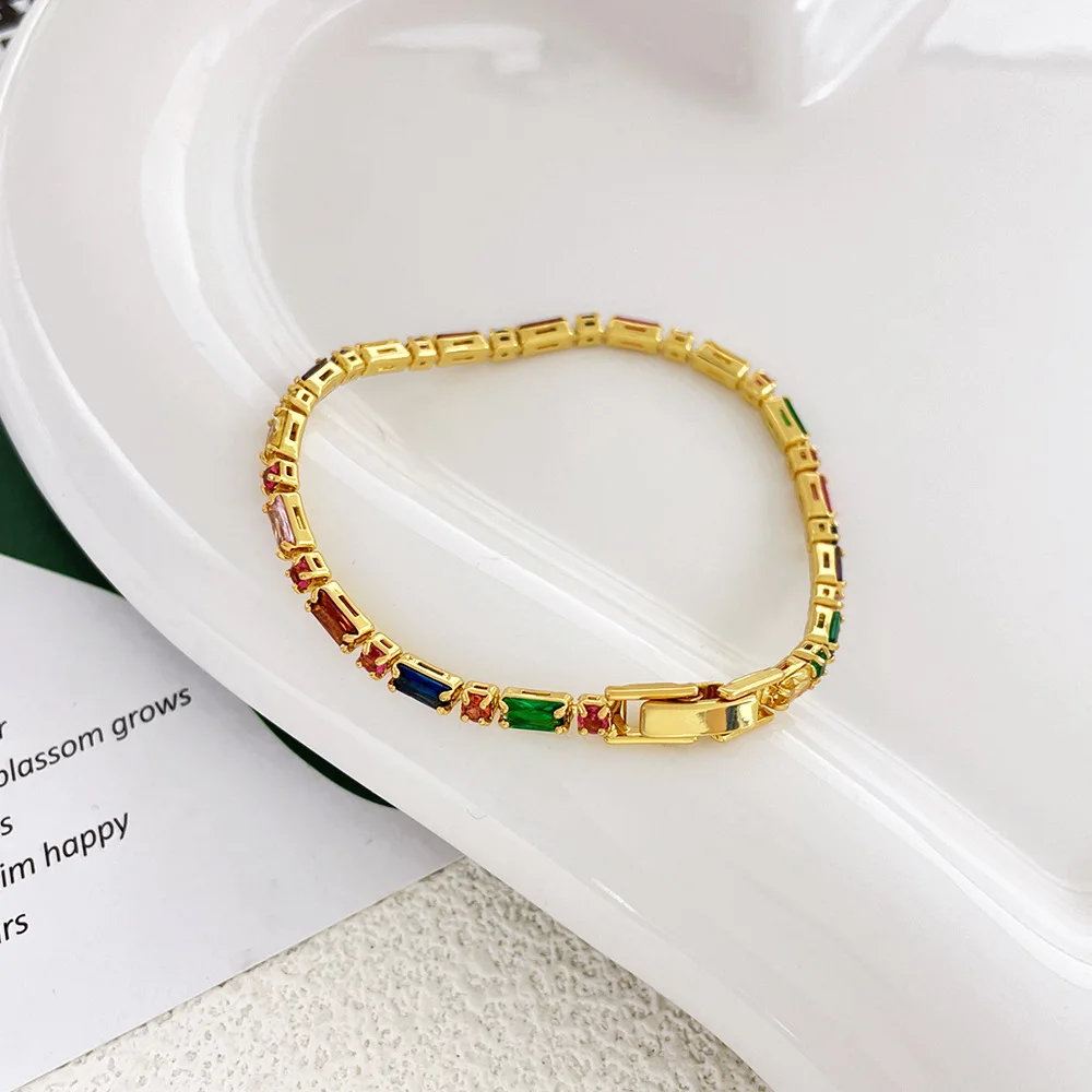 New Arrival 18K Gold Plated Rainbow Zircon Bracelet for Women Girl Accessories Fashion Jewelry AAA Crystal Party Gift