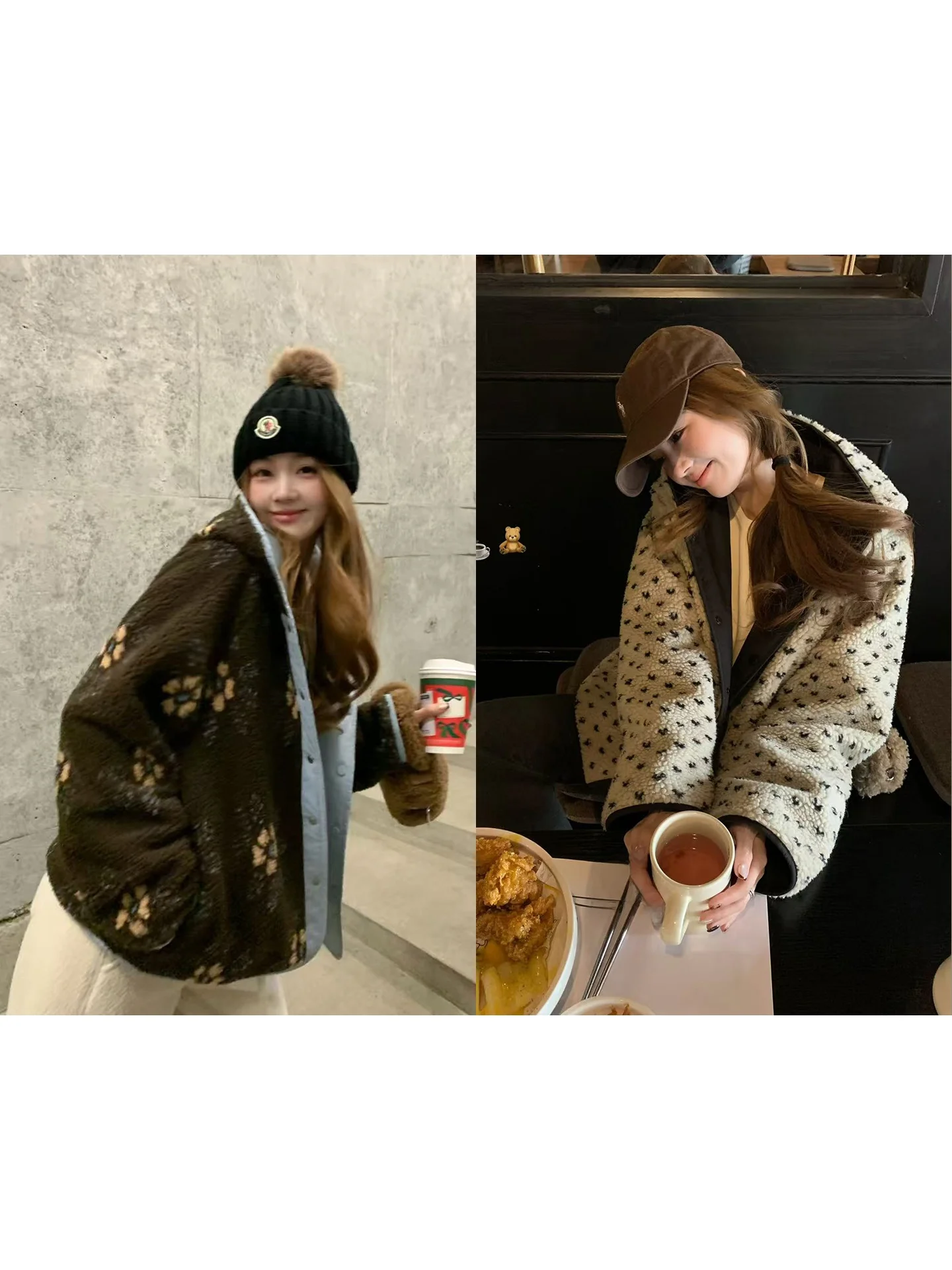 

Утепленная женская куртка с капюшоном из овечьей шерсти, повседневная, двусторонняя, с цветочным узором, теплая, из полиэфирного волокна