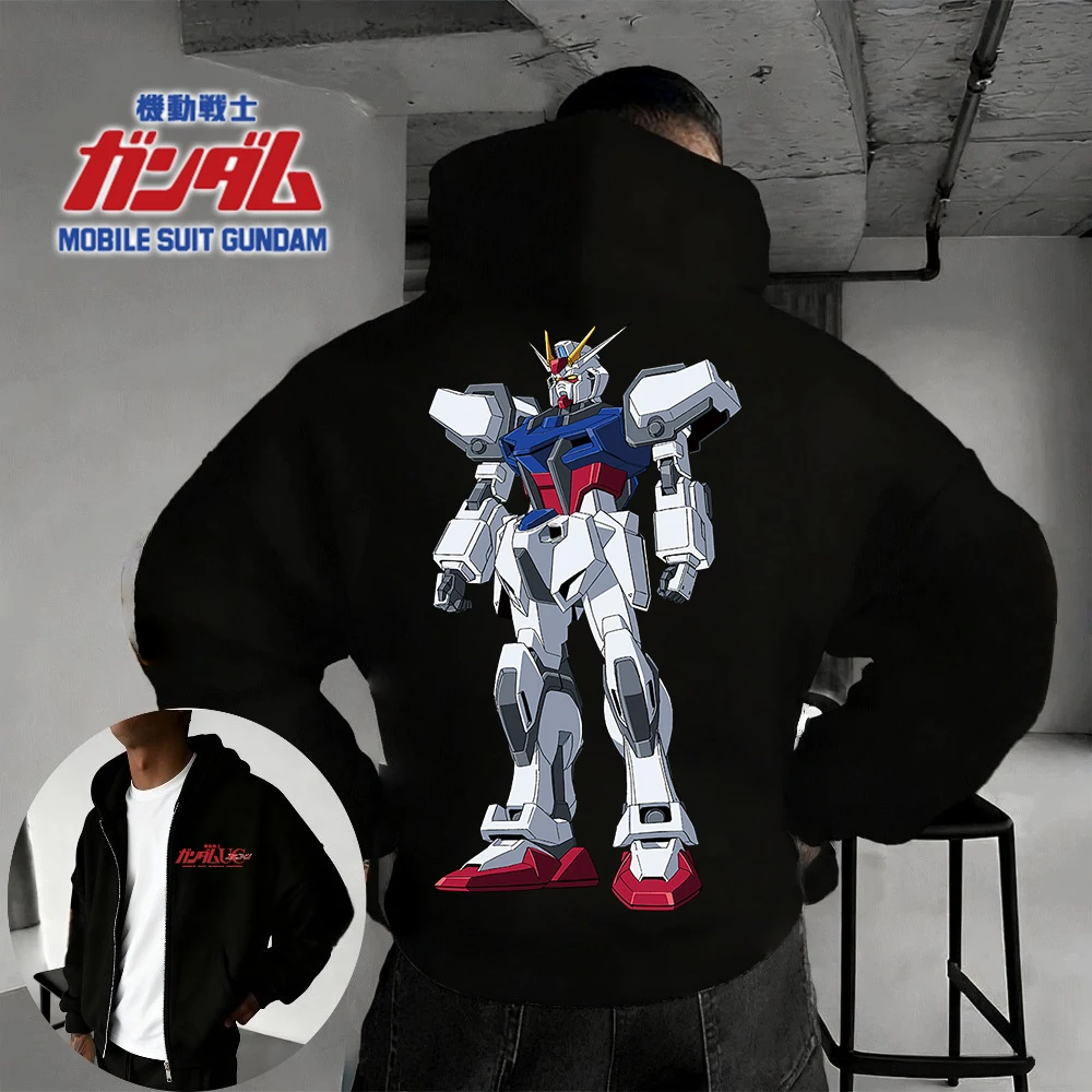 Der 2022 Herbst/Winter New Gundam Series Anime-Kleidungsmuster bedruckte reine Baumwolle 100 % supergroßer lässiger Reißverschluss-Hoodie