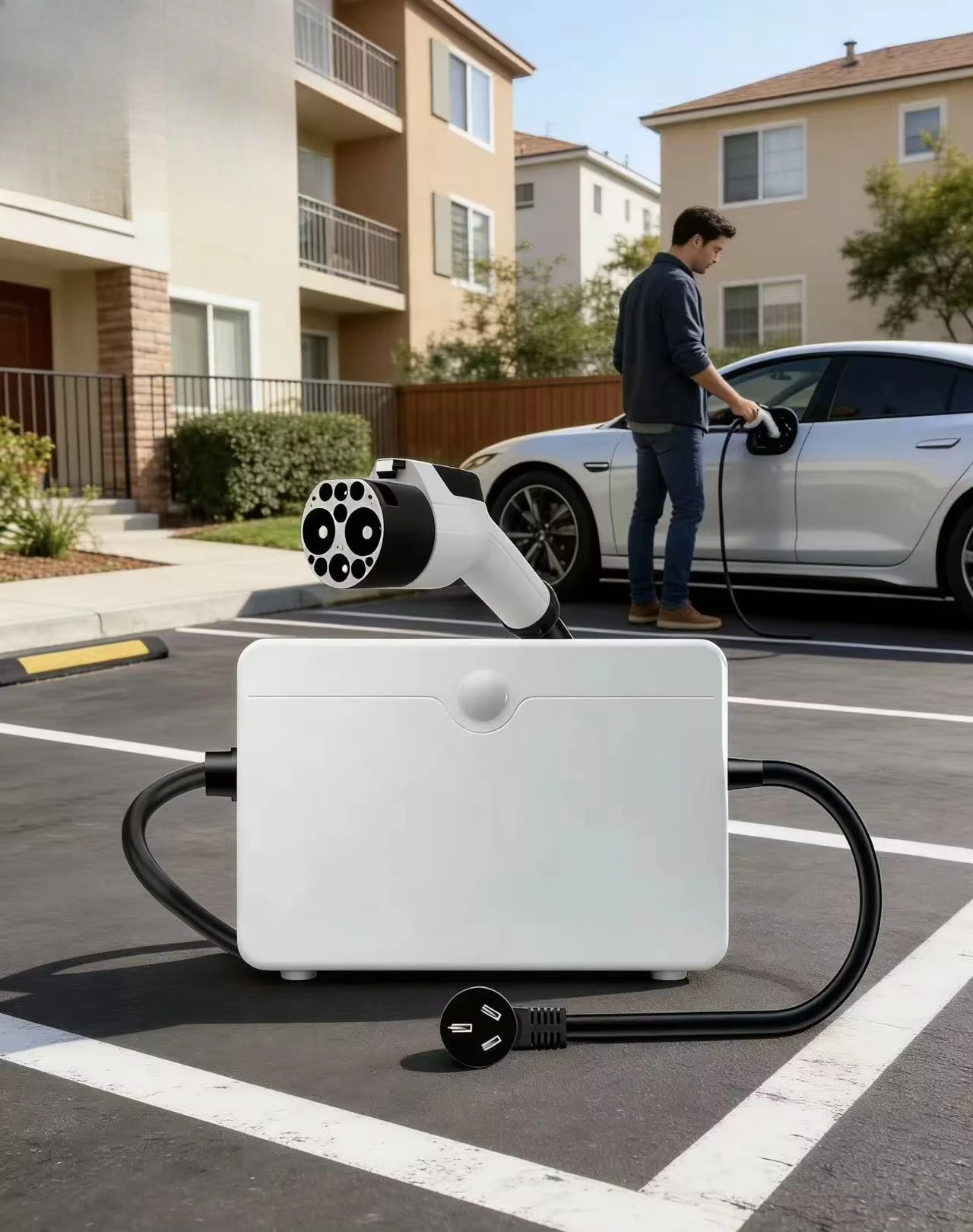 DCP01B-HB 3.3KW DC EV Charger | 220V, 15A, 4.5m Cable, IP66, 9-Pin, Button Power Control, for Portable EV Charging