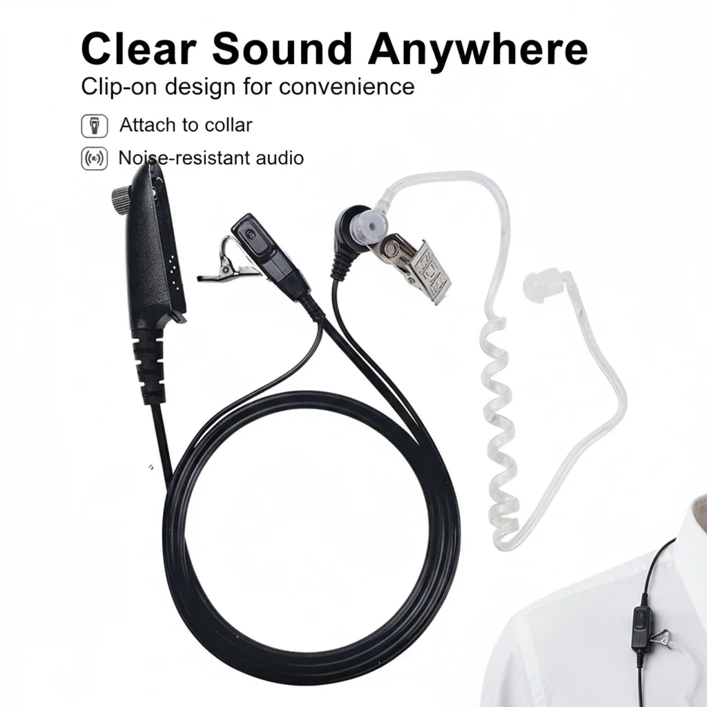 Air Tube Earphone with PTT Mic Microphone Compatible with Motorola HT750 HT1250 PR860 PRO5150 GP328 GP338 GP340 GP360 GP380 Two
