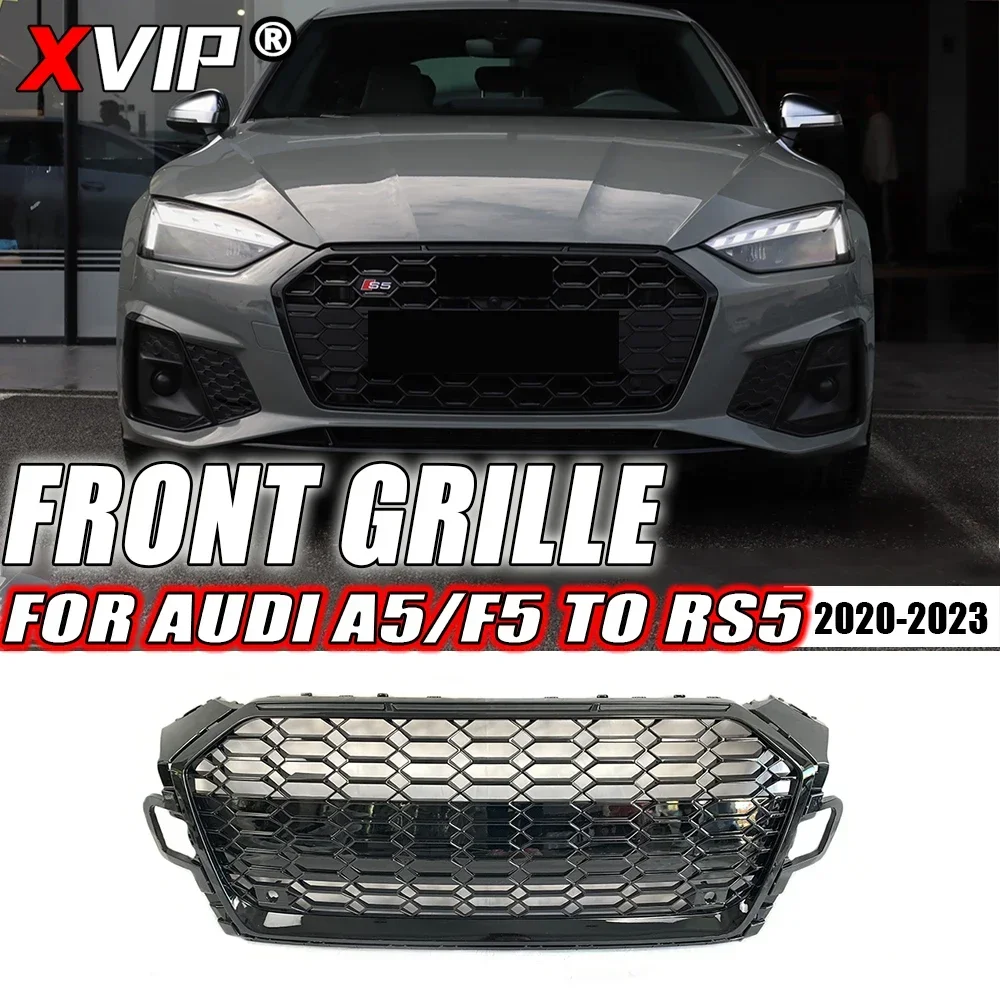 

XVIP All Glossy Black Front Bumper Grille Trim Grill Without Ring Fit For Audi A5 S5 F5 2020-2023 High Quality ABS Upper Grilles