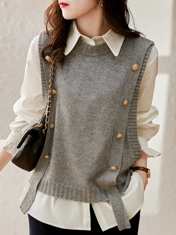 Women's Vest Fashion Casual Solid Color Knit Sweater Spring Vest Women's Sweater Undershirt Outerwears Korean Fashion Pullover