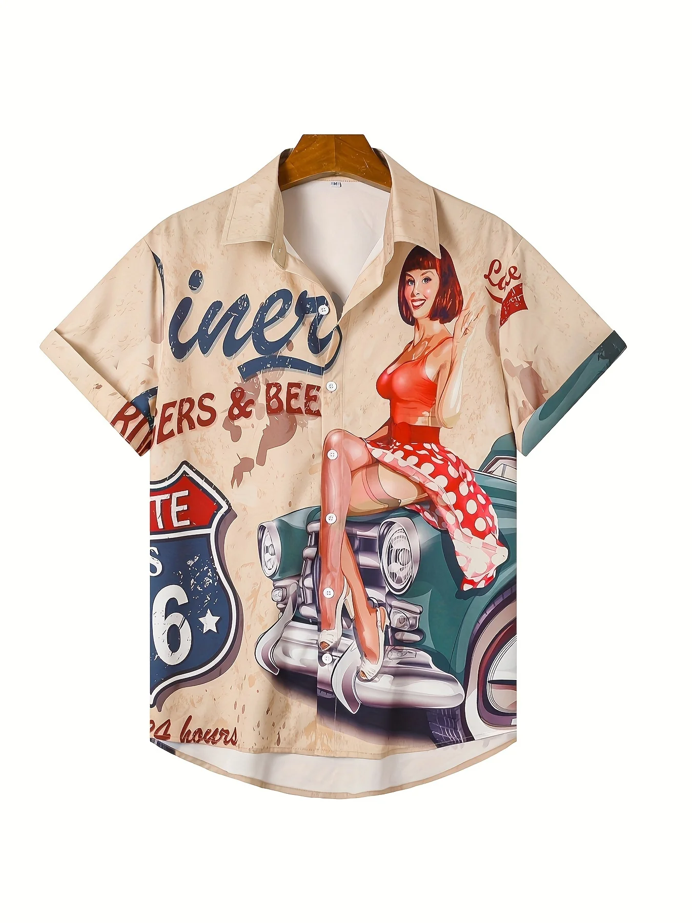 

Vintage Letters and Comic Cars Women's Pattern Men's Short Sleeve Shirt, Summer Vacation Destinations