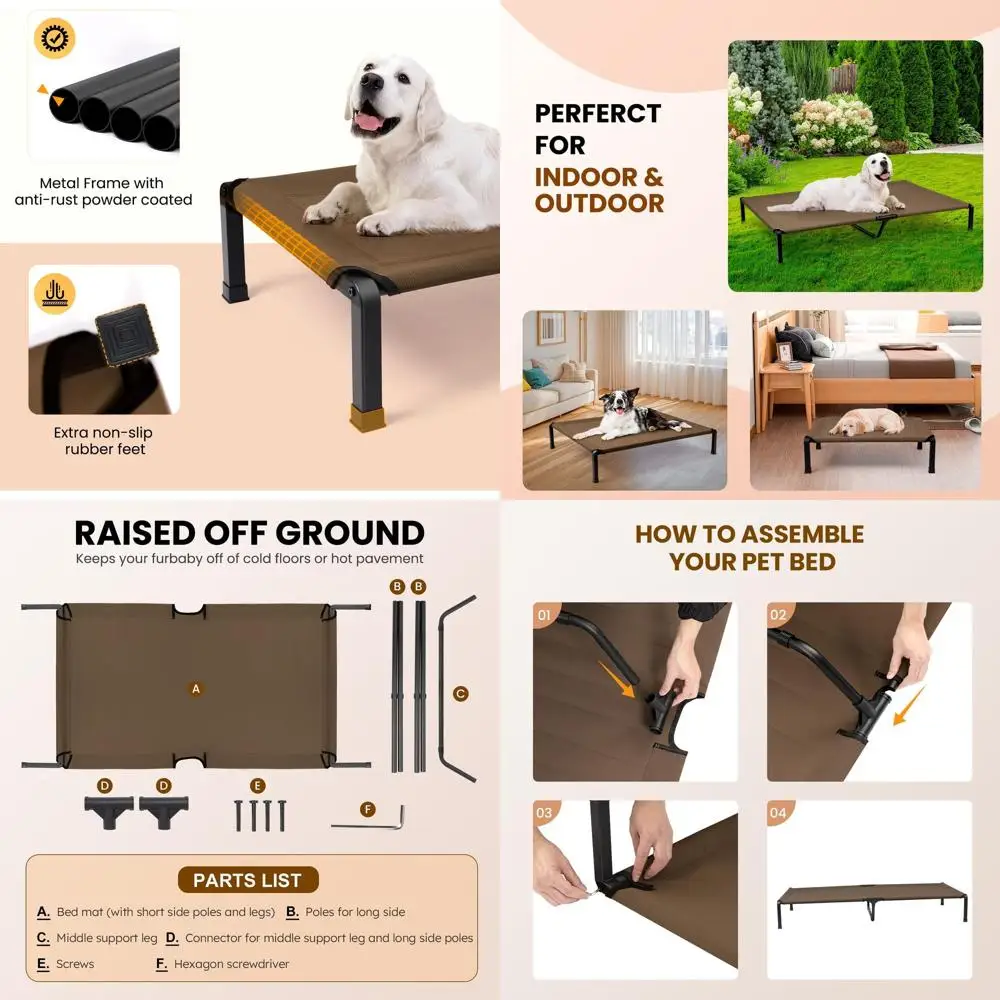 

Охлаждающая приподнятая лежанка для собак с сеткой, устойчивой к укусам, и нескользящими резиновыми ножками для использования на улице и в помещении