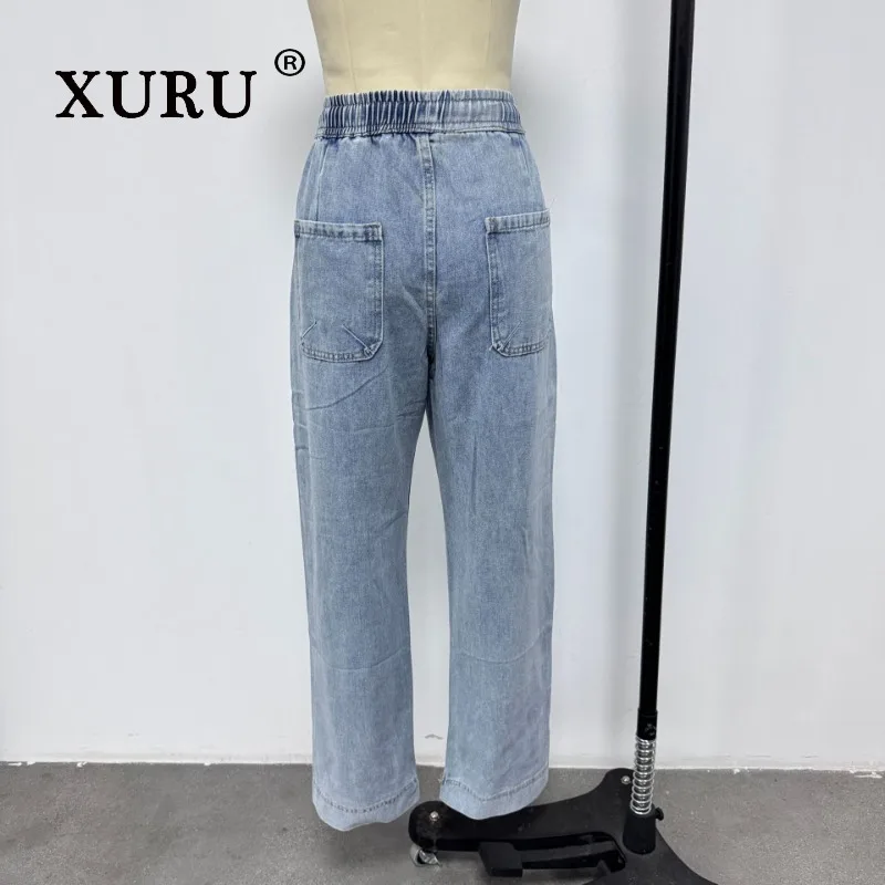 XURU - New Women's Perforated Slim Fit Jeans, Y2k Clothes Fashionable and Personalized Elastic Waist Long Jeans, Men's Pants