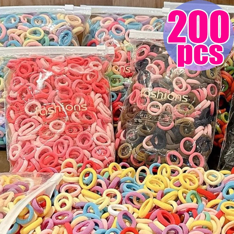 100/200PCS Small Colorful Rubber Hairbands Girls Kid Basic Nylon Ponytail Holder Scrunchie Ealstic Headwear Ties Accessories