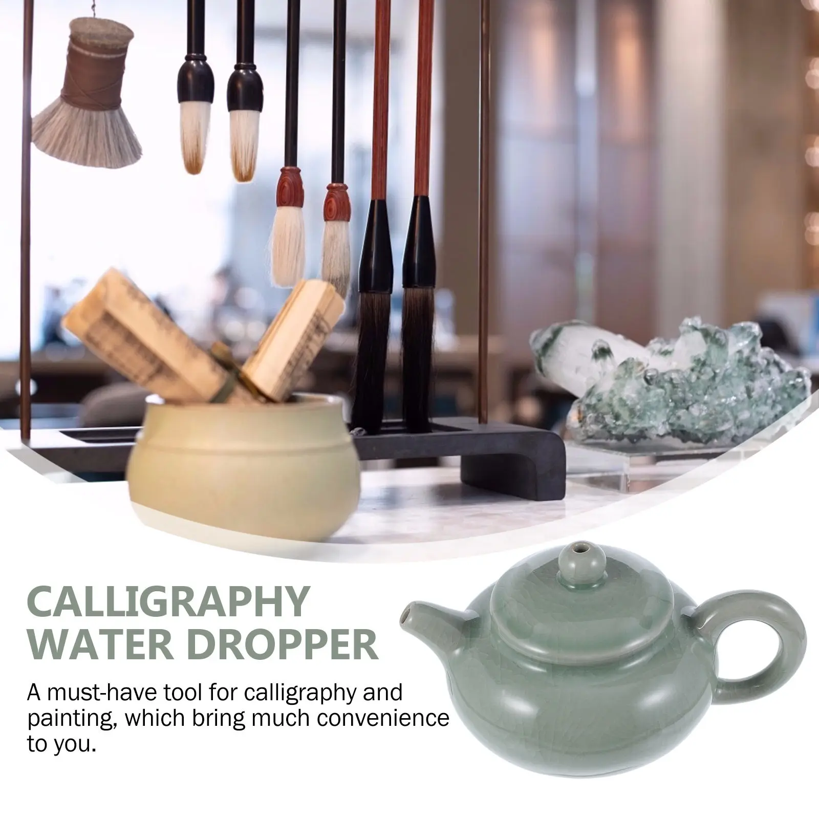 1Pcs Ceramic Teapot Shaped Water Dropper Calligraphy Water Container for Inkstone Grinding Light Compact Art Supply Stationery