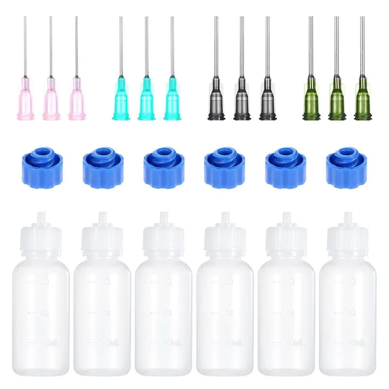 

A64Z 6Pcs Needle Tip Squeeze Bottles, 30Ml Plastic Squeezeable Dropper Bottle, 14Ga 16Ga 18Ga 20Ga Blunt Needle Tips For Glue