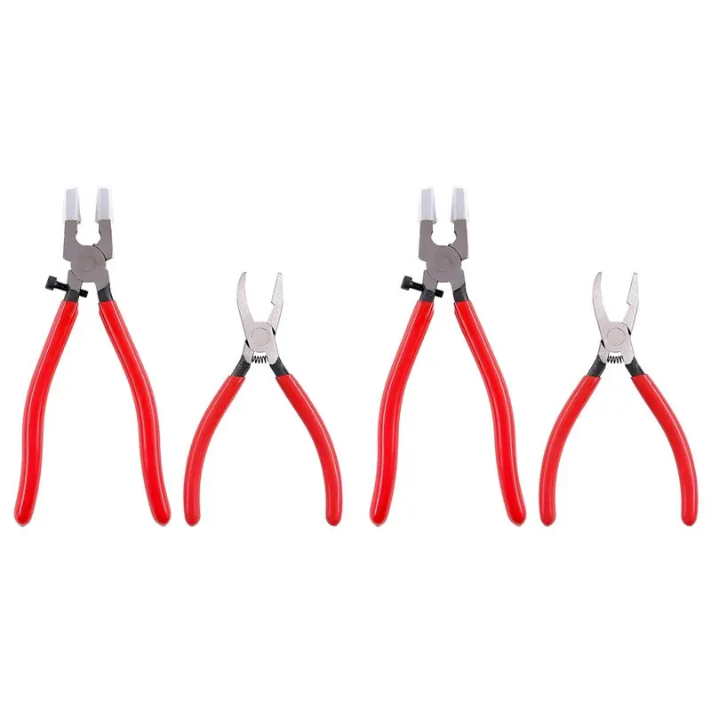 SEWS-4 Pcs Glass Cutting Tool Kit Glass Running Pliers With Rubber Tips Curved , Breaking Pliers Glass Cutter Tool