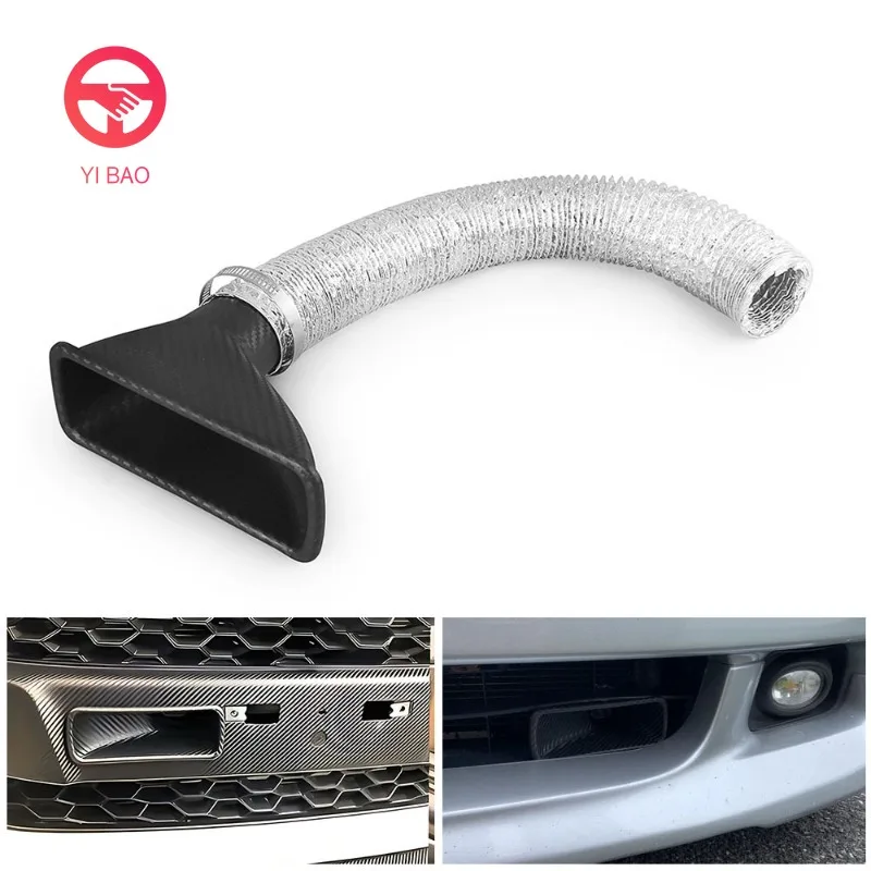 BX102299-2 Car modification: Front bumper intake pipe carbon patterned air funnel kit, intake horn air outlet universal type