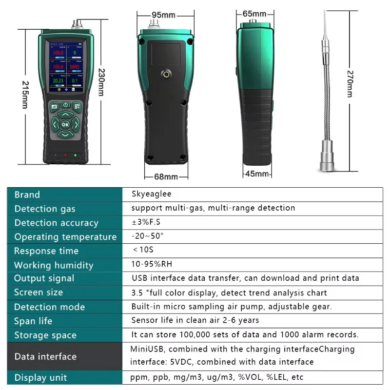 Expl osive 6-in-1 detectiecomponentmeting PH3 HCL Handpomp Zuig Multi-g a s-analysatoren HCN CLO2 SIH4 CH3BR Alarm