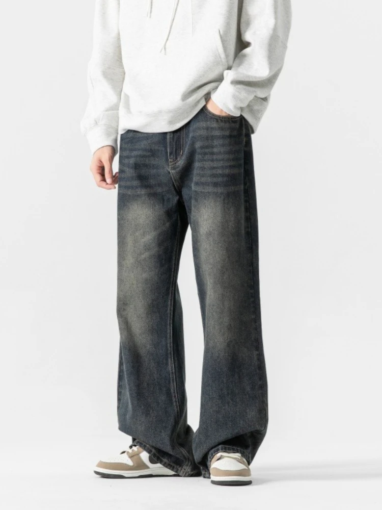 

Distress Vintage Jeans Men Autumn New Casual Simple Straight Fashion Korean Denim Pants Male Personality Streetwear