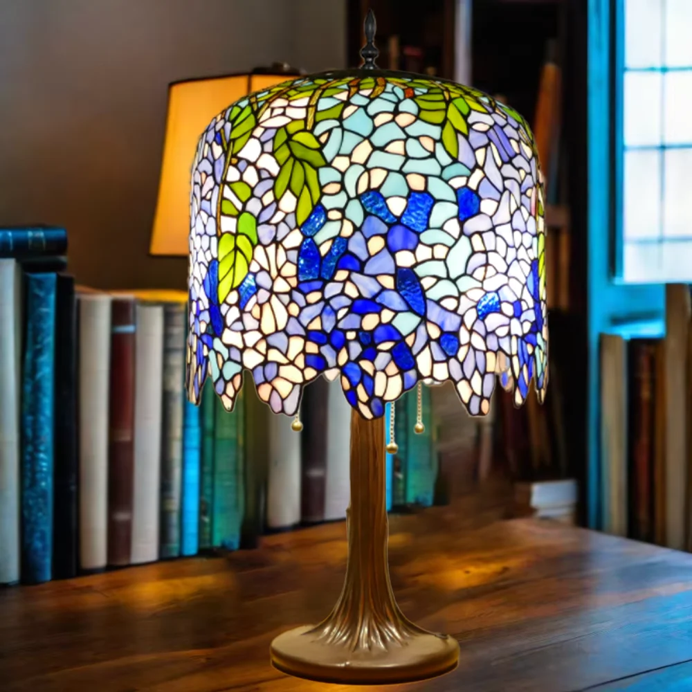 Table lamp Wisteria fancy stained glass table lamp, handmade lampshade, bedroom study ambient light