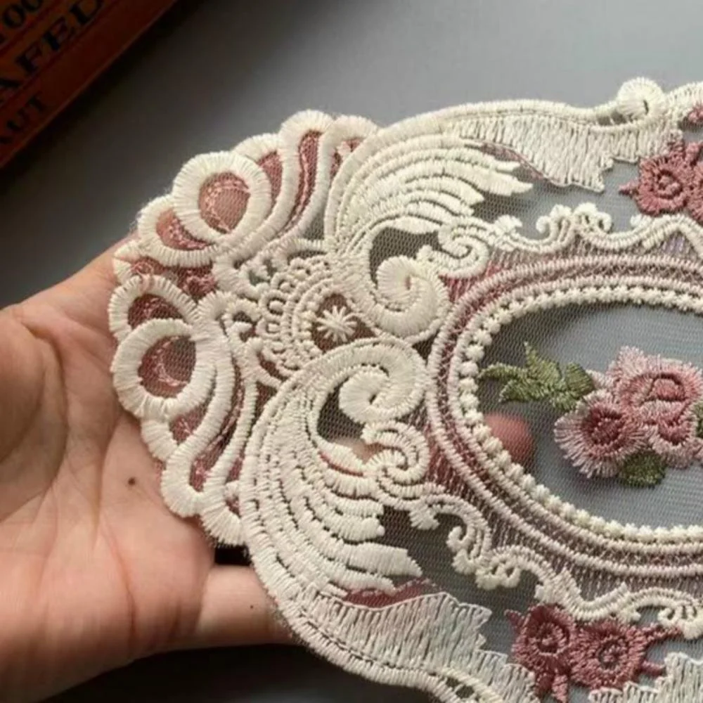 2 pcs Embroidered Flower Mesh Lace Ribbon Applique Trims for Covers Curtain Home Textiles Sewing Strip Ribbon Lace Fabric 23cm