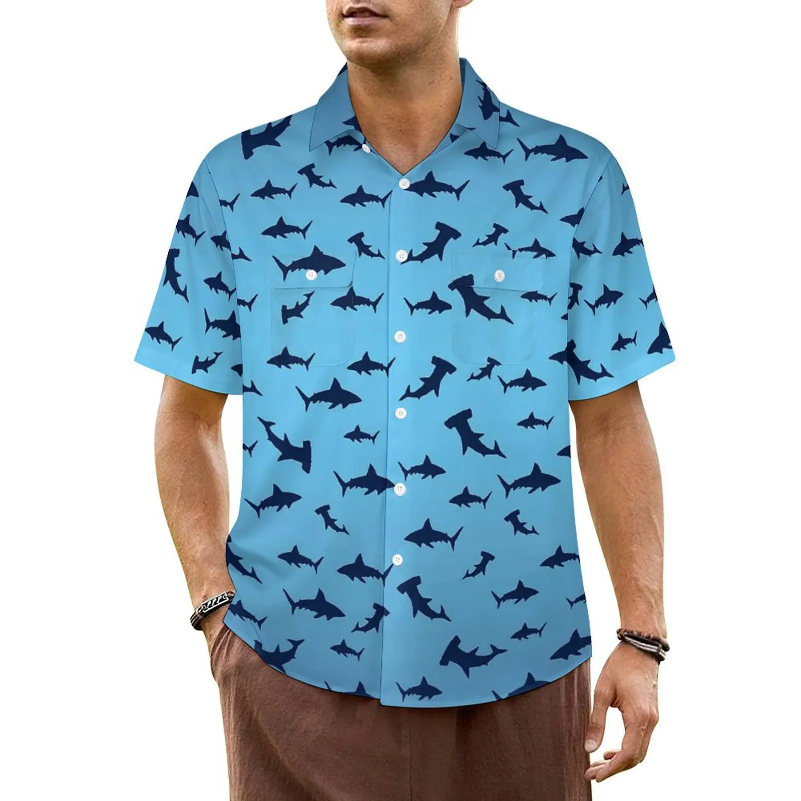 

More Sharks Summer Shirt For Men Beach Funny Animal Casual Shirts Short-Sleeved Breathable Custom Vintage Oversize Blouses