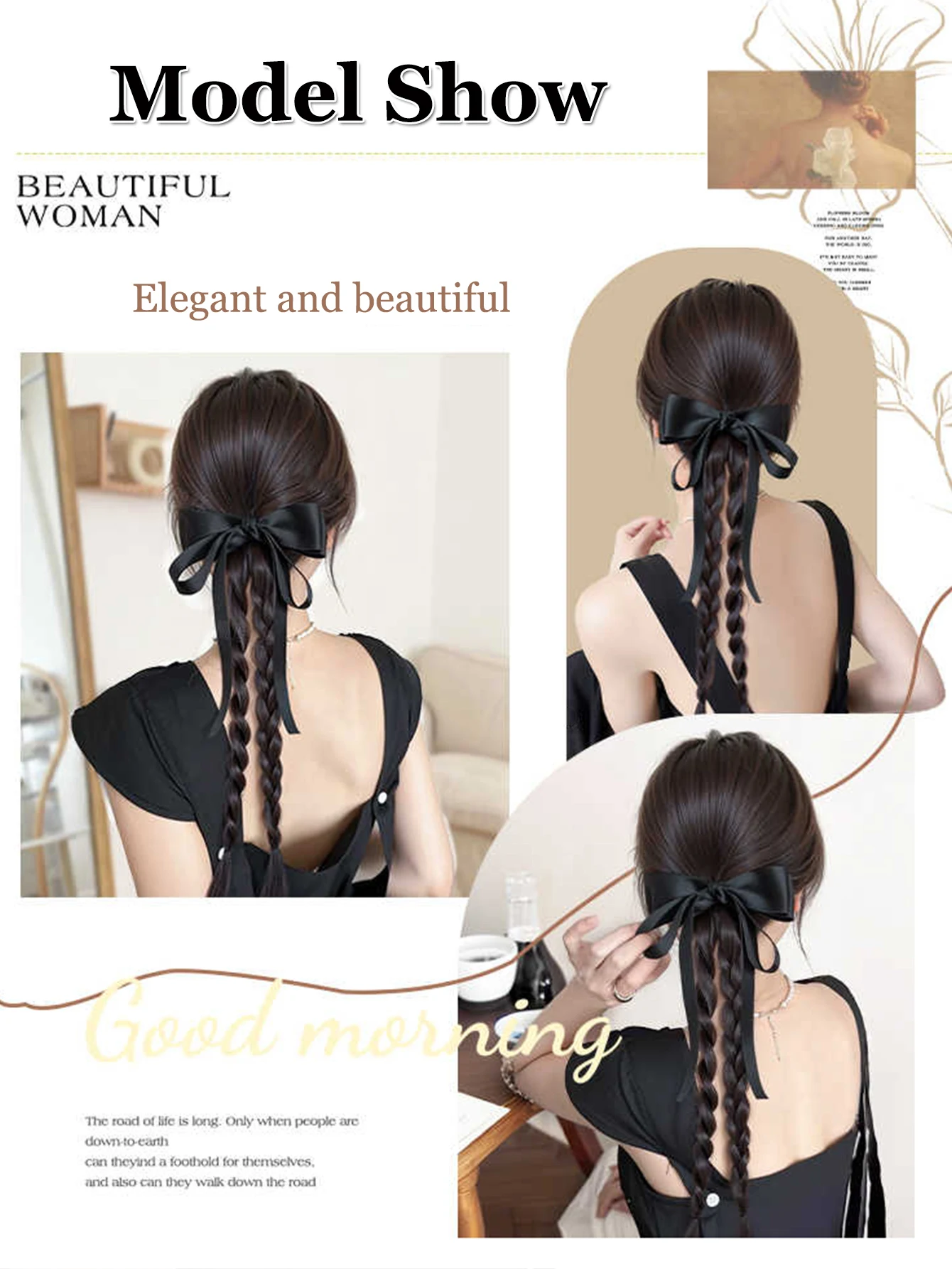 FORLISEE Synthetic 18 Inch Bow Claw Clip High Ponytail with Double Twist Long Braid Hair Accessories New Chinese Ponytail Wig image 5